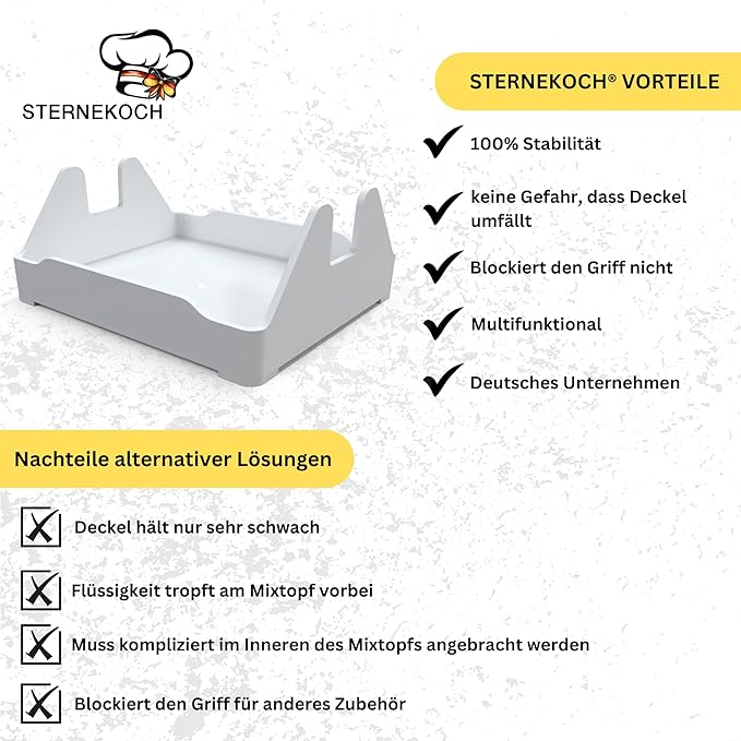 STERNEKOCH Deckelhalter mit Abtropfschale für Thermomix TM6, TM5 & Monsieur Cuisine