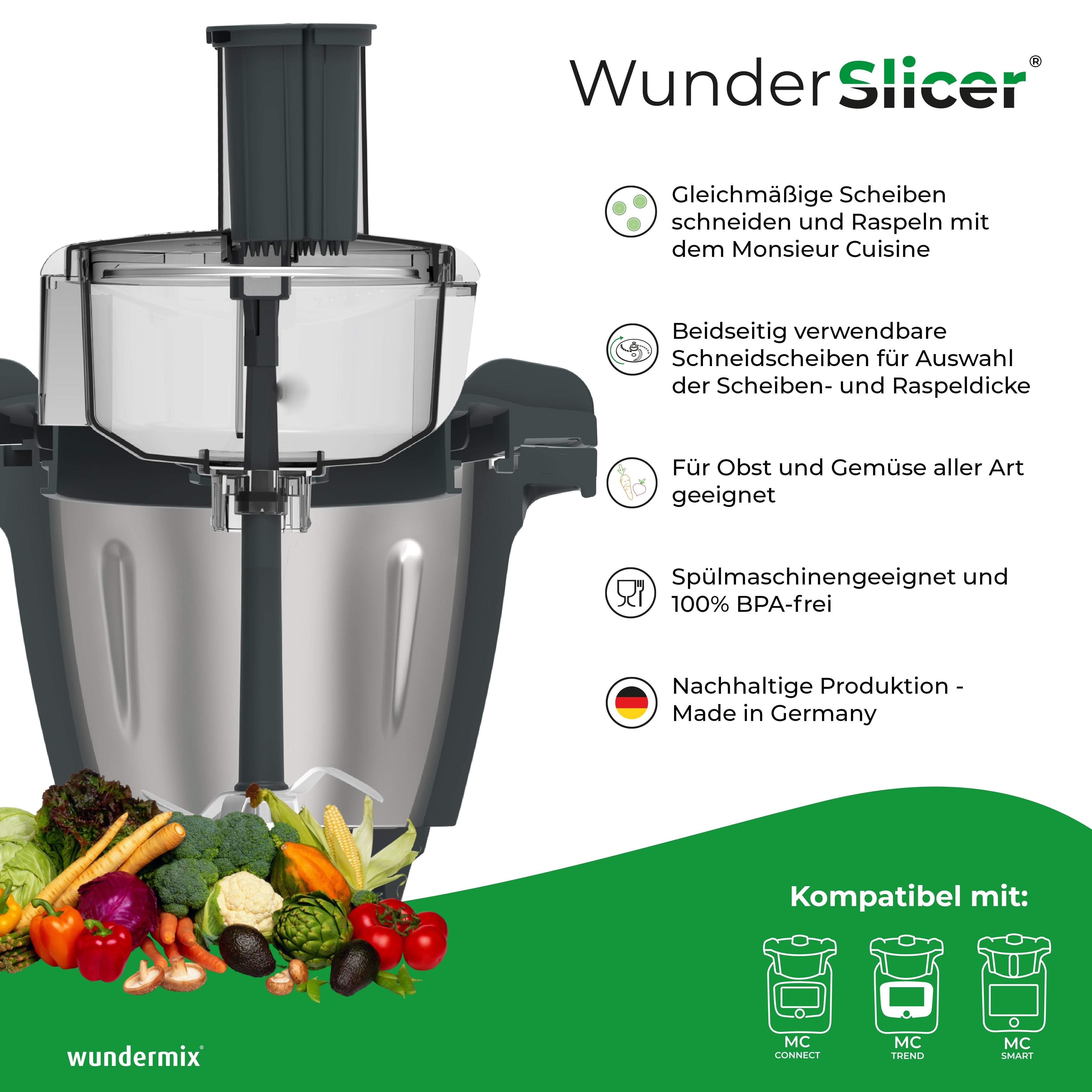 WunderSlicer® V2 | Gemüseschneider für Monsieur Cuisine Connect, Trend & Smart
