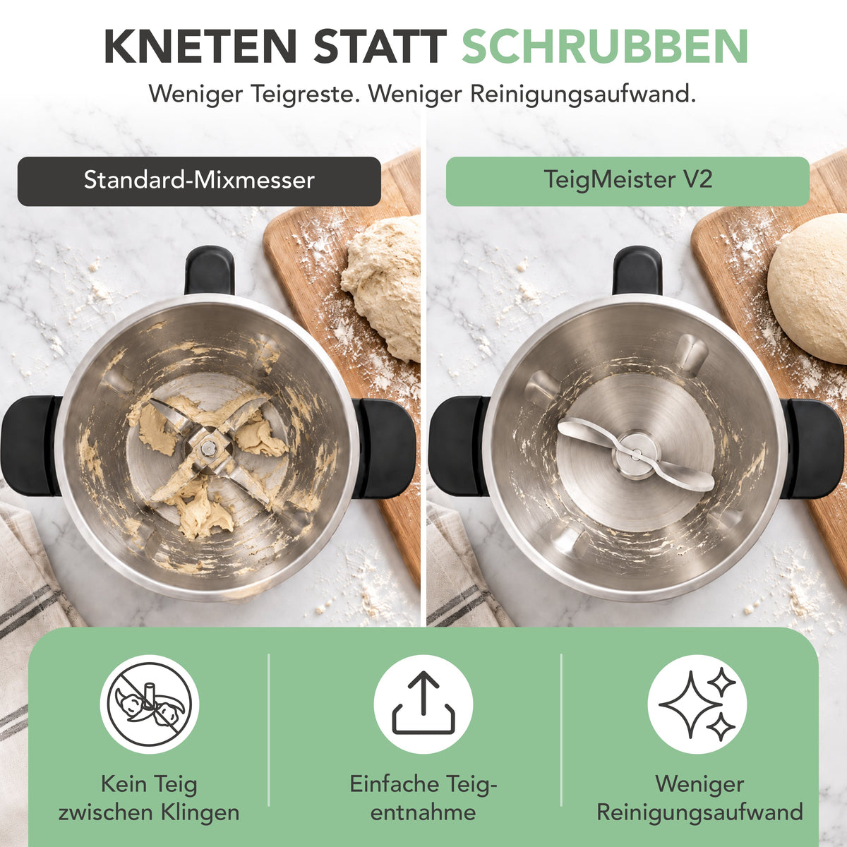 TeigMeister V2 | Edelstahl Kneteinsatz für Monsieur Cuisine Connect, Trend, Smart & Compact