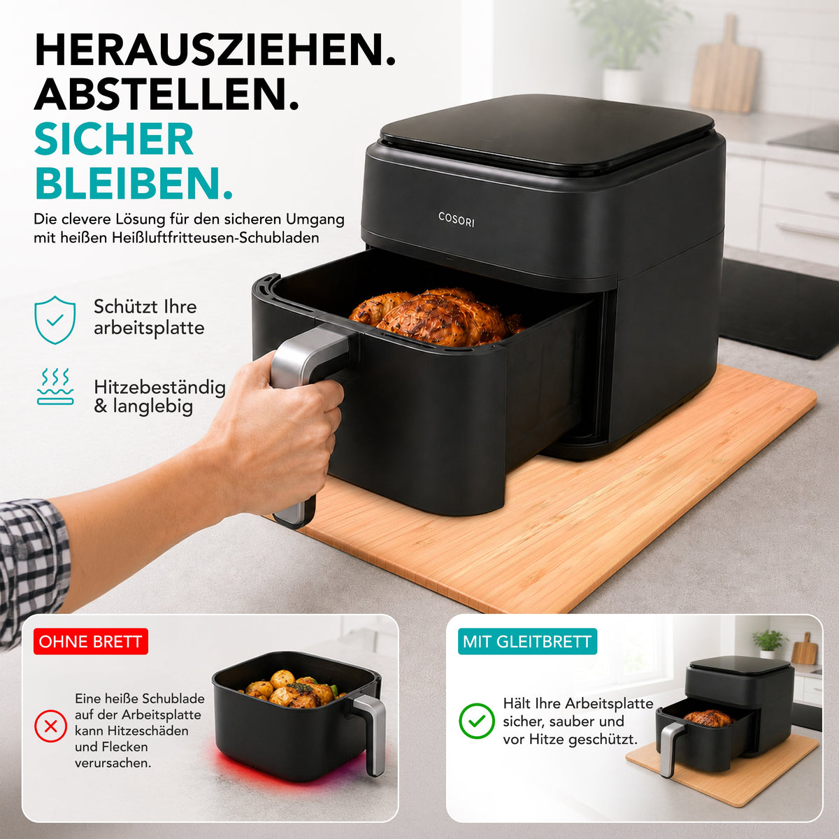 WunderFry® | Airfryer Bambusgleitbrett mit Schubladenablage