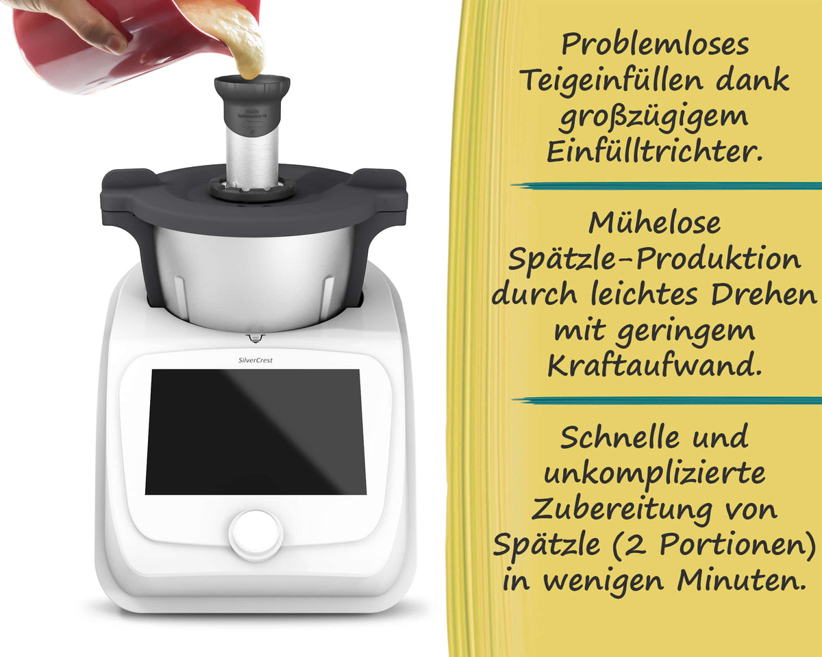 mixle® | Spätzleaufsatz V2 aus Edelstahl für Monsieur Cuisine Smart, Connect, Trend & Compact