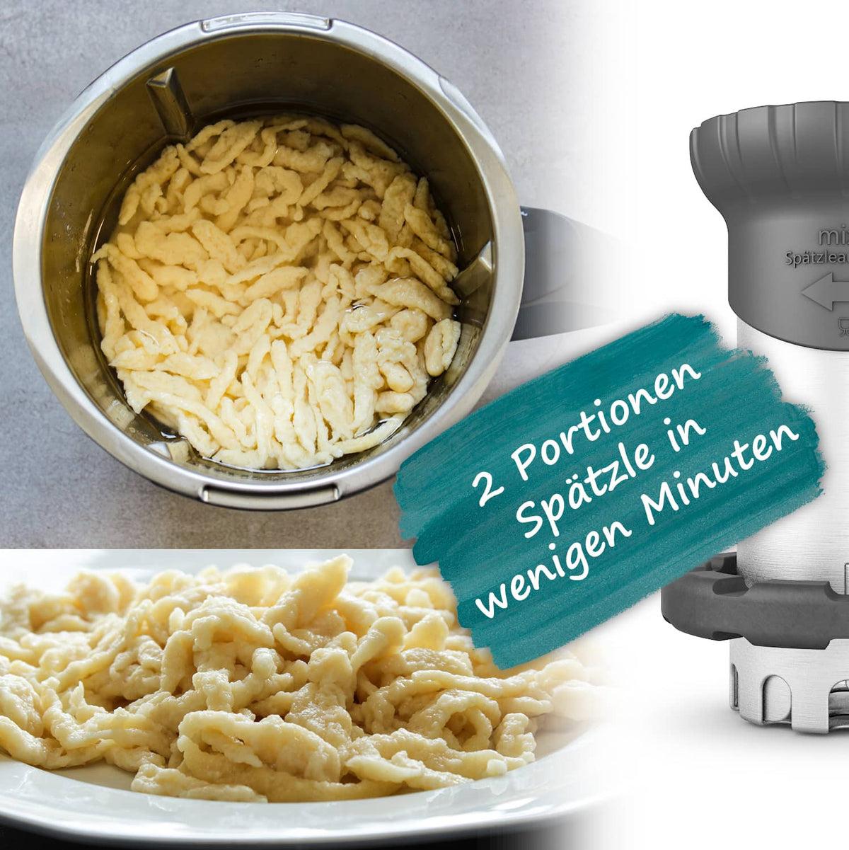mixle® | Spätzleaufsatz V2 aus Edelstahl für Monsieur Cuisine Smart, Connect, Trend & Compact