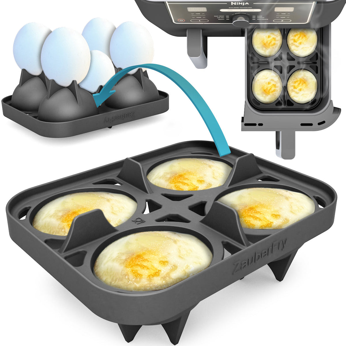 ZauberFry | 2-in-1 Pochiereinsatz und Eierkocher für Ninja AF400EU, AF451EU, AF500DE und SL400EU