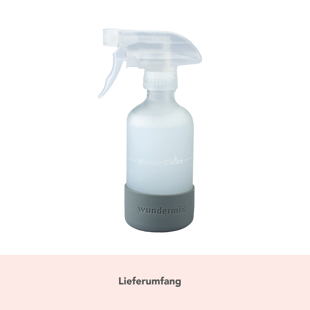 WunderClean Sprühflasche | 240 ml Glasflasche mit Silikon-Bruchschutz für WunderClean Reiniger