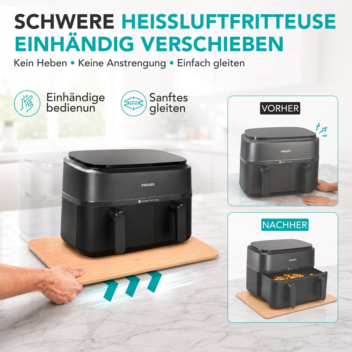 WunderFry® | Airfryer Bambusgleitbrett mit Schubladenablage