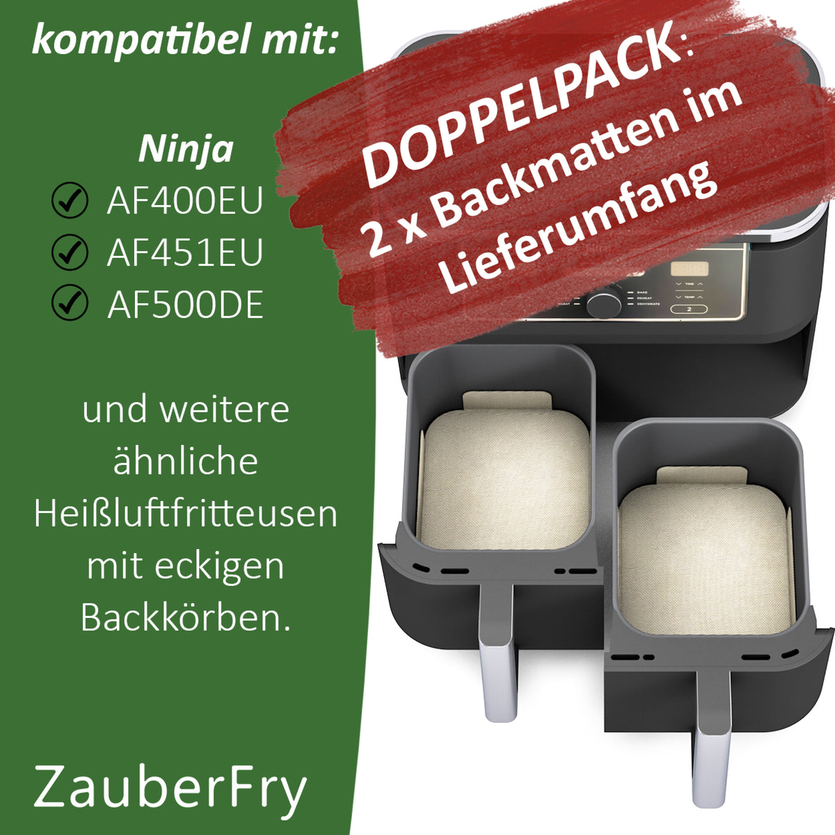 ZauberFry | Dauerbackmatten aus Silikon kompatibel mit Ninja Airfryer (2er-Set)