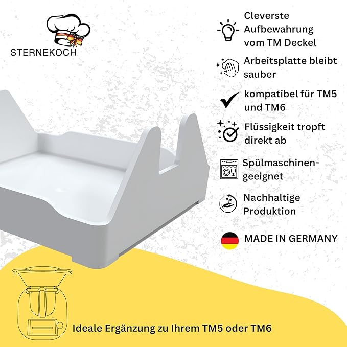 STERNEKOCH Deckelhalter mit Abtropfschale für Thermomix TM6, TM5 & Monsieur Cuisine