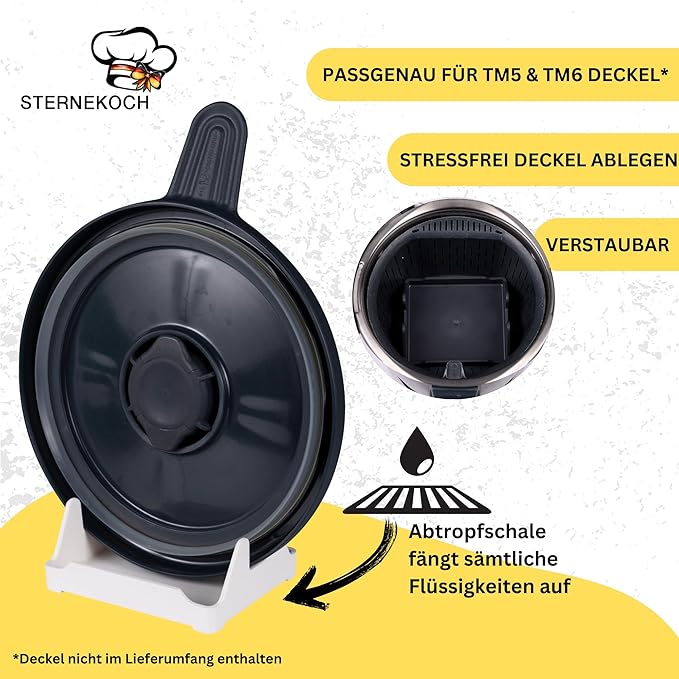 STERNEKOCH Deckelhalter mit Abtropfschale für Thermomix TM6, TM5 & Monsieur Cuisine