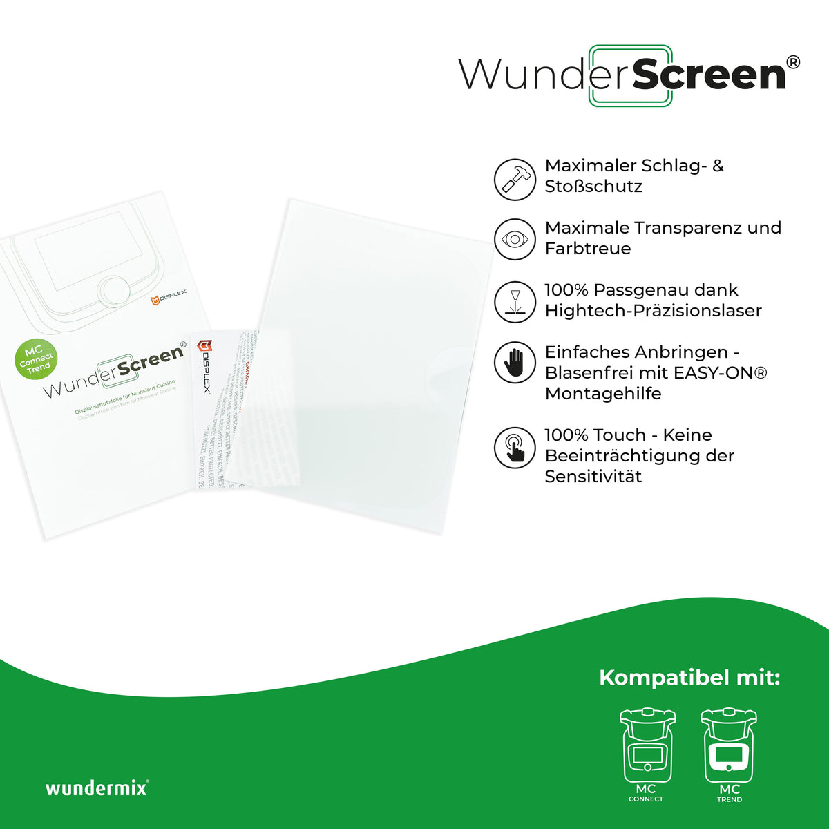 WunderScreen® Hybrid-Glas Displayschutz für Monsieur Cuisine Connect, Trend und Compact