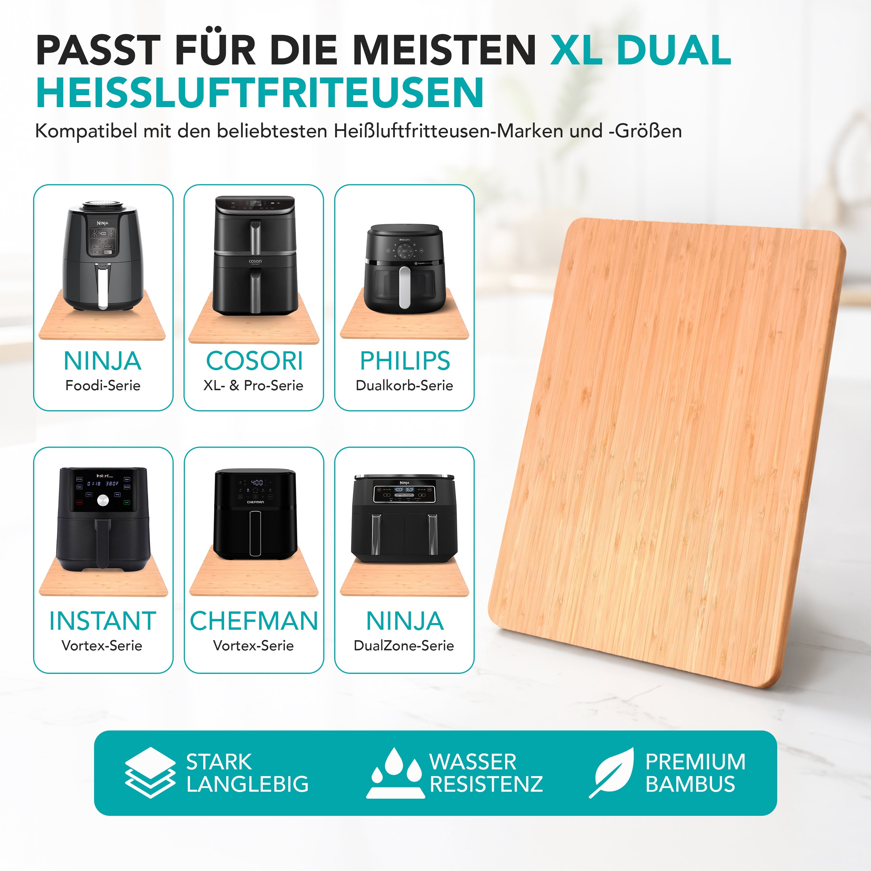 WunderFry® | Airfryer Bambusgleitbrett mit Schubladenablage