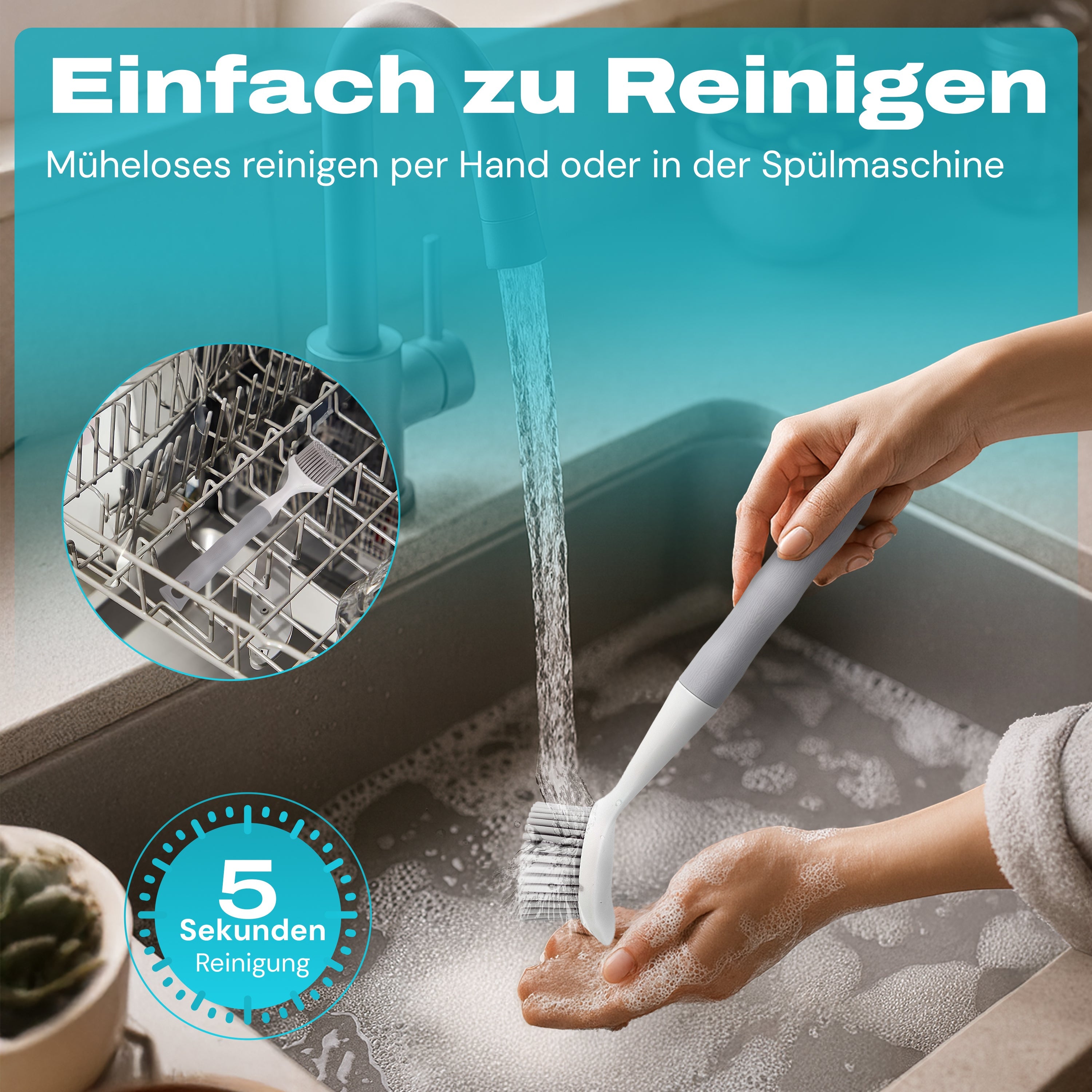 WunderFry | Reinigungsbürste mit Silikonborsten für Airfryer, Kontaktgrill & Pfannen