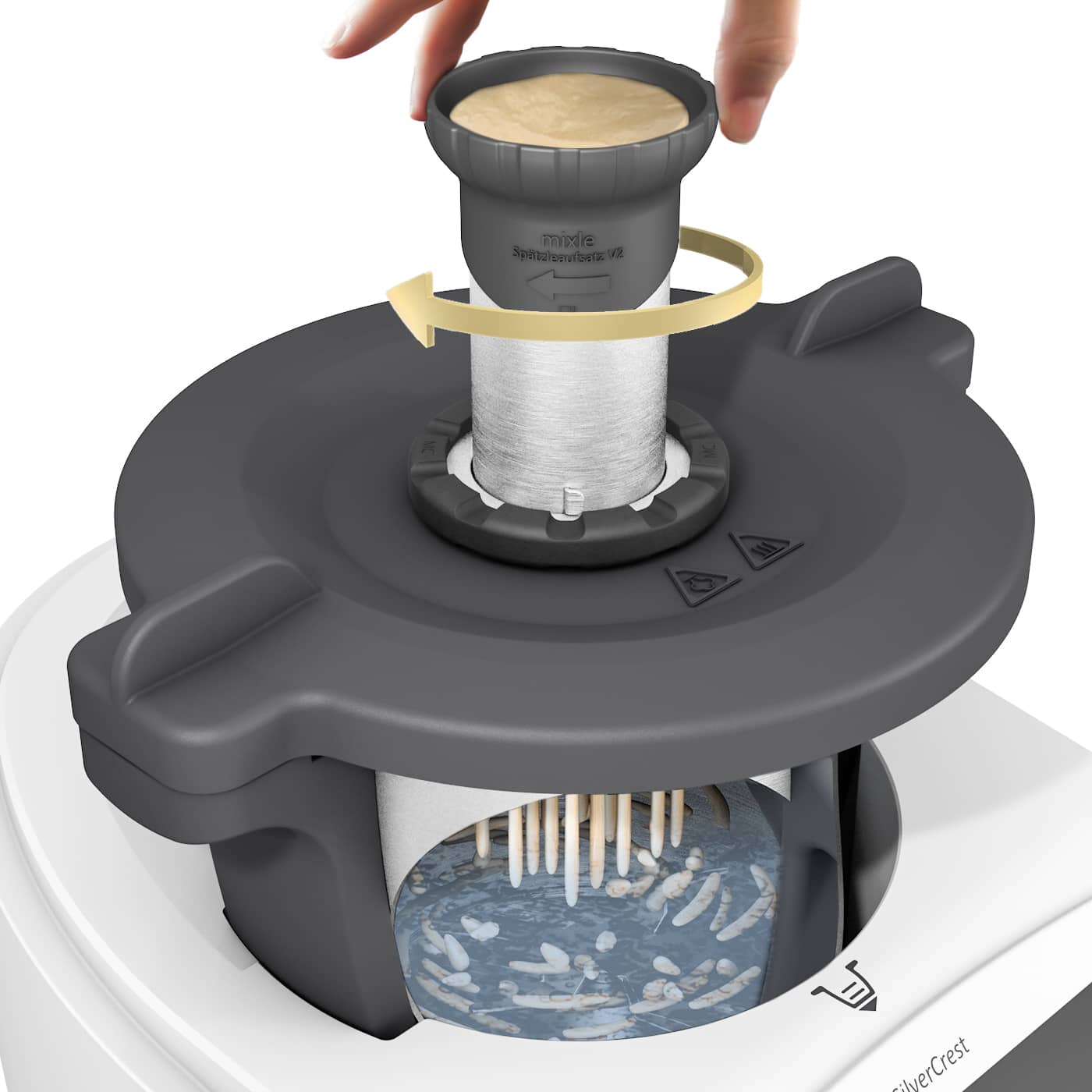 mixle® | Spätzleaufsatz V2 aus Edelstahl für Monsieur Cuisine Smart, Connect, Trend & Compact