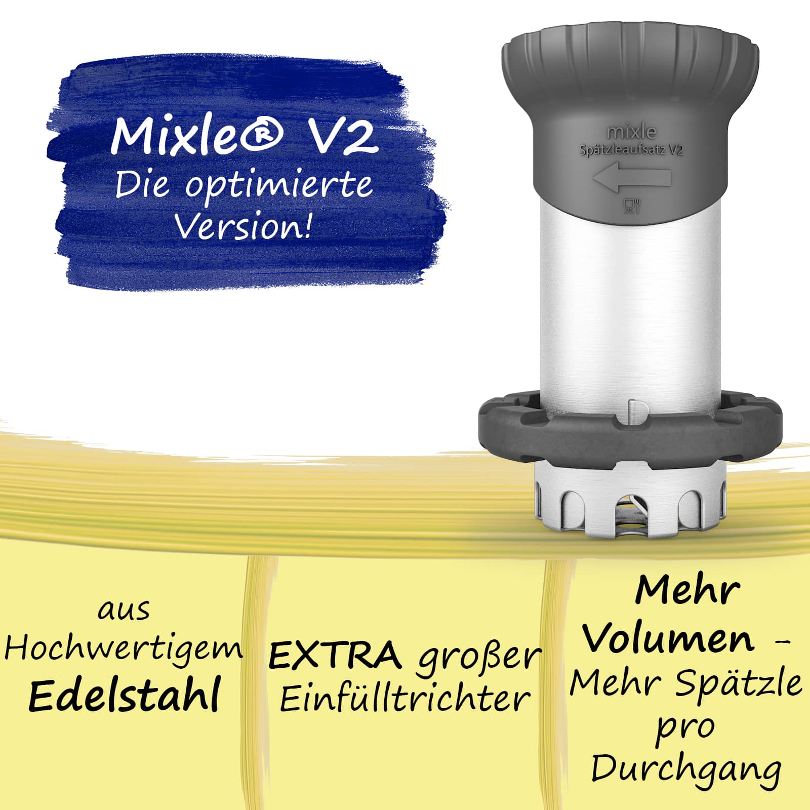 mixle® | Spätzleaufsatz V2 aus Edelstahl für Monsieur Cuisine Smart, Connect, Trend & Compact