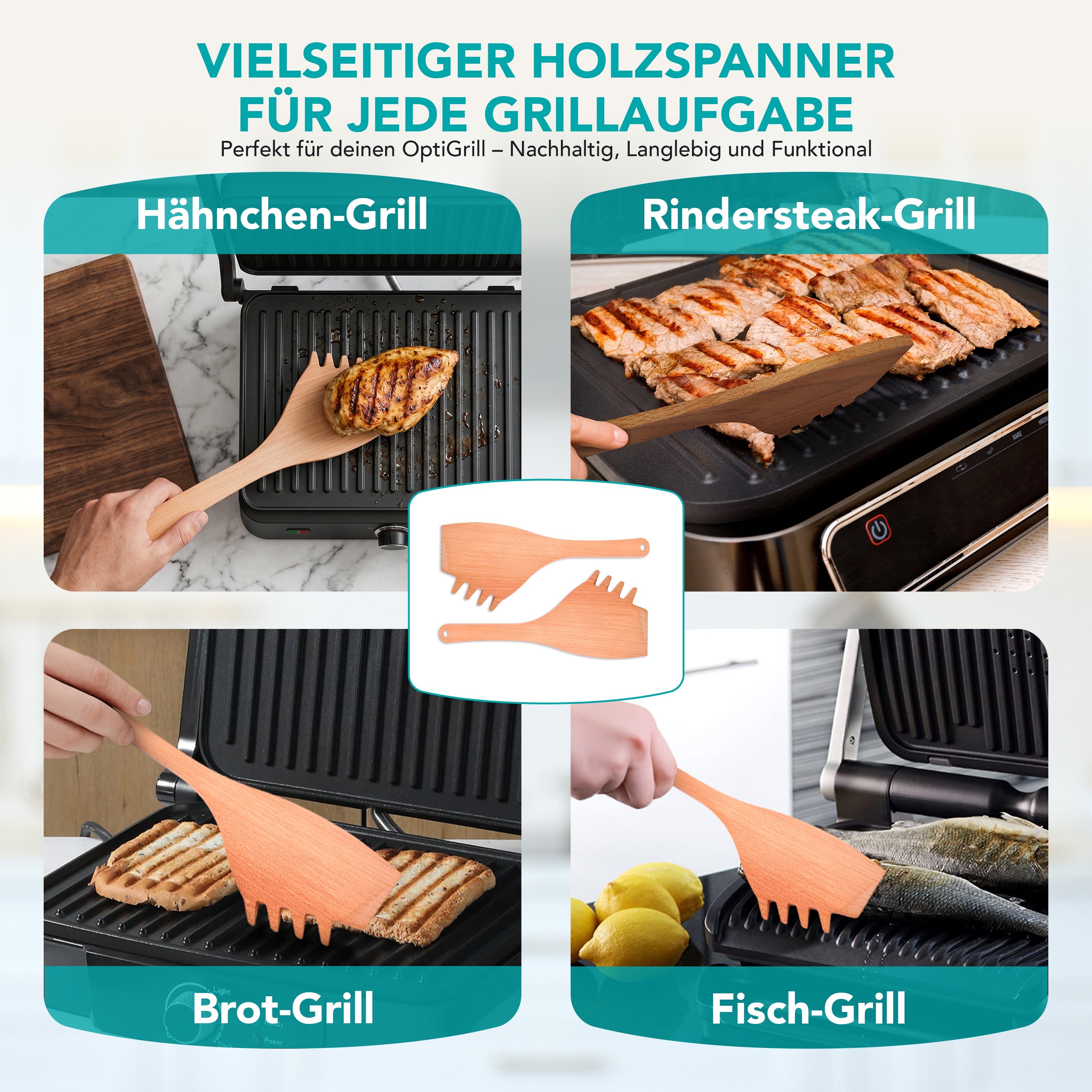 OptiSpatel® | Pfannenwender aus Buchenholz für Tefal OptiGrill & OptiGrill XL