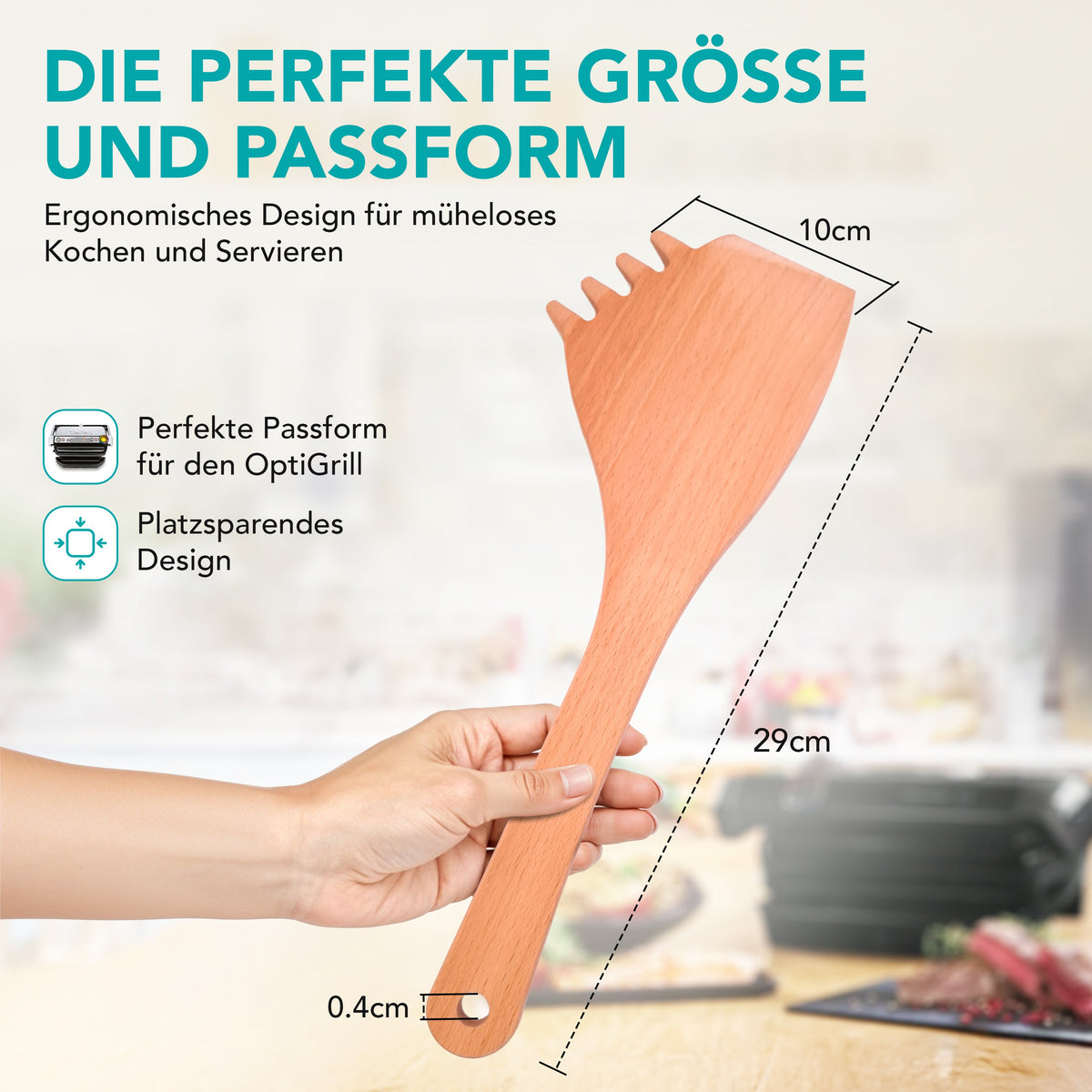 OptiSpatel® | Pfannenwender aus Buchenholz für Tefal OptiGrill & OptiGrill XL