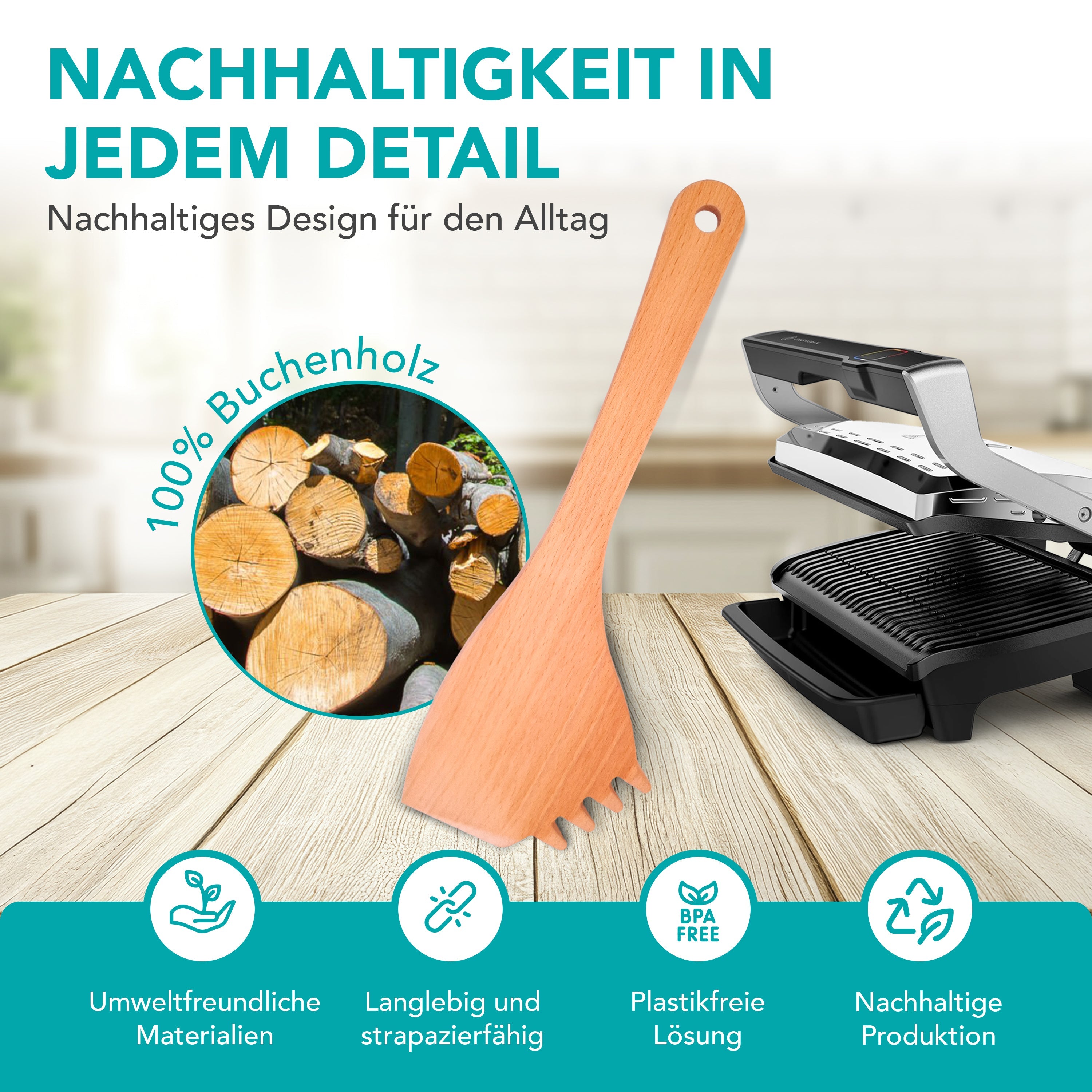 OptiSpatel® | Pfannenwender aus Buchenholz für Tefal OptiGrill & OptiGrill XL
