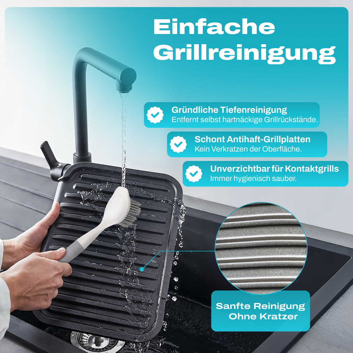 WunderFry | Reinigungsbürste mit Silikonborsten für Airfryer, Kontaktgrill & Pfannen