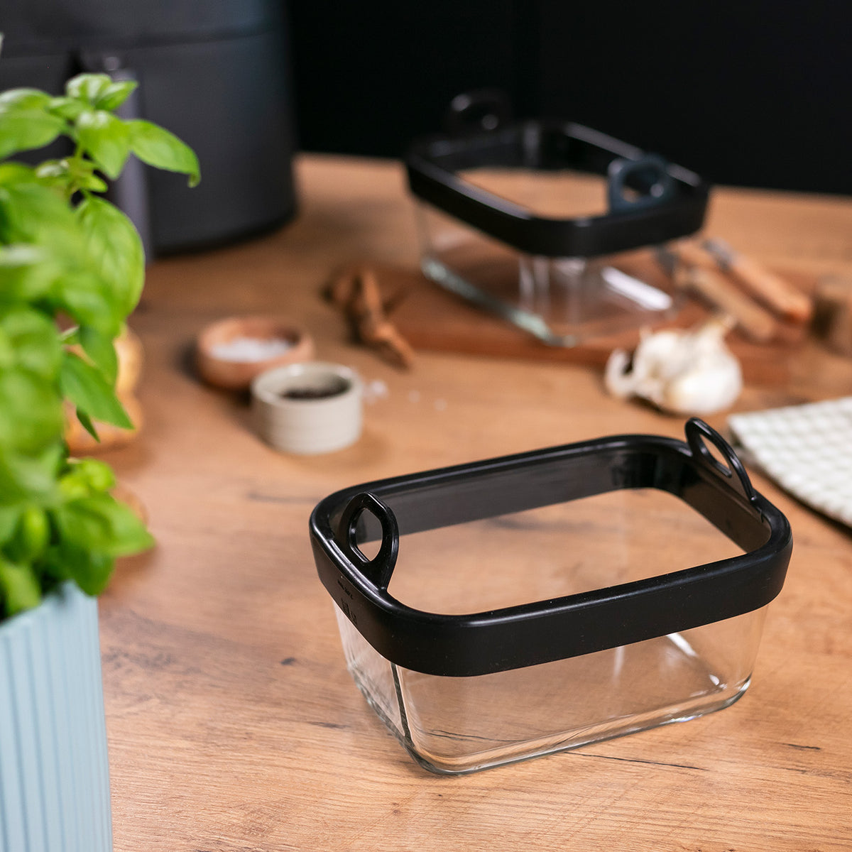 VentiFry Glasauflaufform für Airfryer mit Silikongriffen