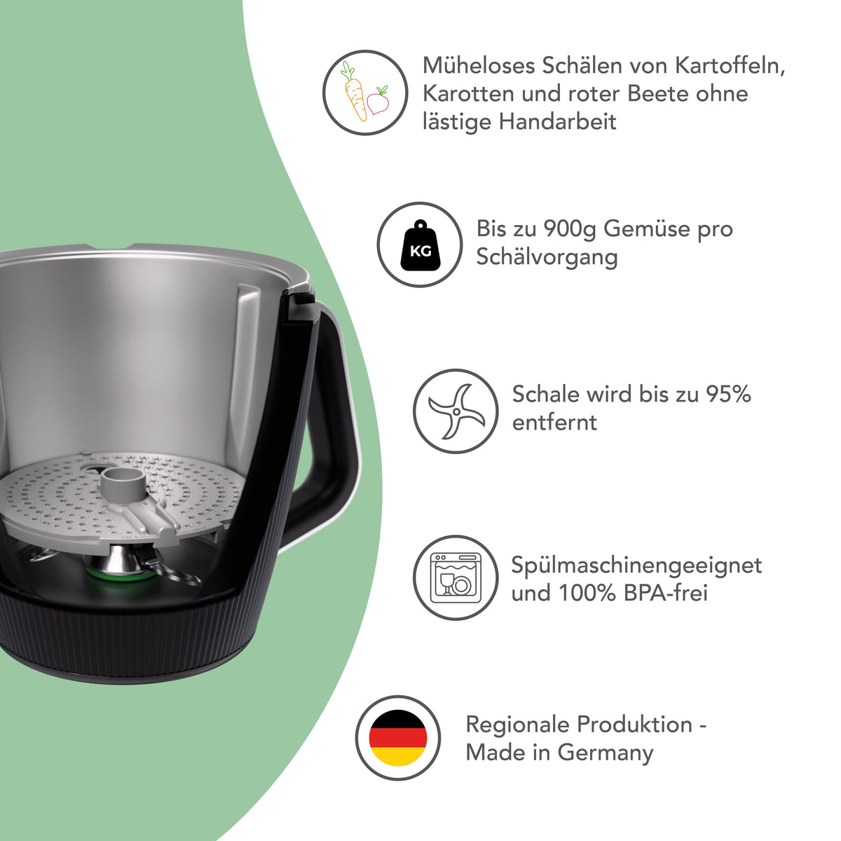 WunderPeeler® (mit Träger) | Kartoffelschäler-Aufsatz für Thermomix TM7, TM6, TM5, TM31