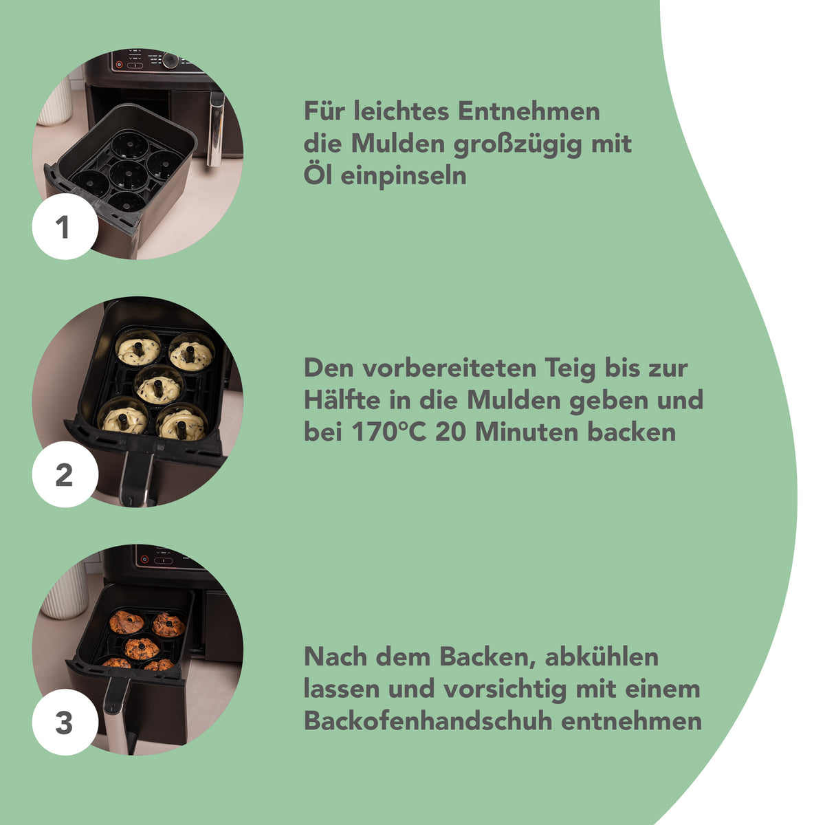 ZauberFry | Backform „Mini-Gugelhupf“ kompatibel mit Ninja Airfryer  (2er-Set)